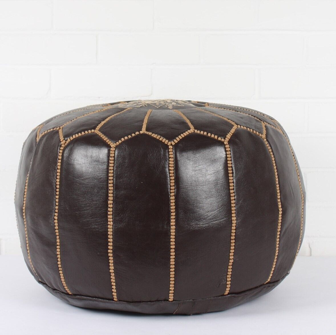 Stunning Moroccan Leather Ottoman (Poufe) DARK Tan Leather