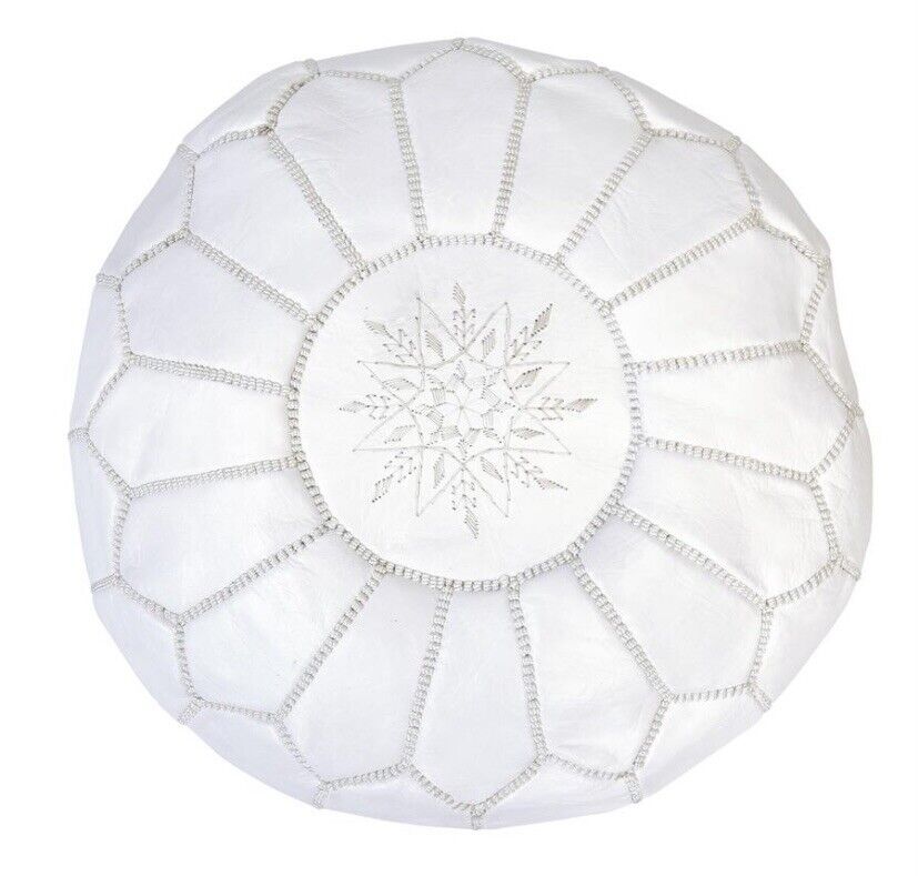 Stunning Moroccan Leather Ottoman (Poufe) WHITE