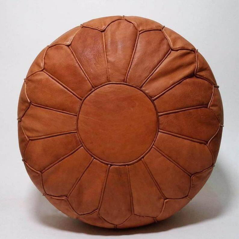 Stunning Moroccan Leather Ottoman (Poufe) Tan on Tan Leather