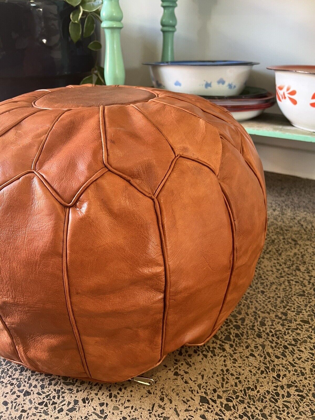 Stunning Moroccan Leather Ottoman (Poufe) Tan on Tan Leather