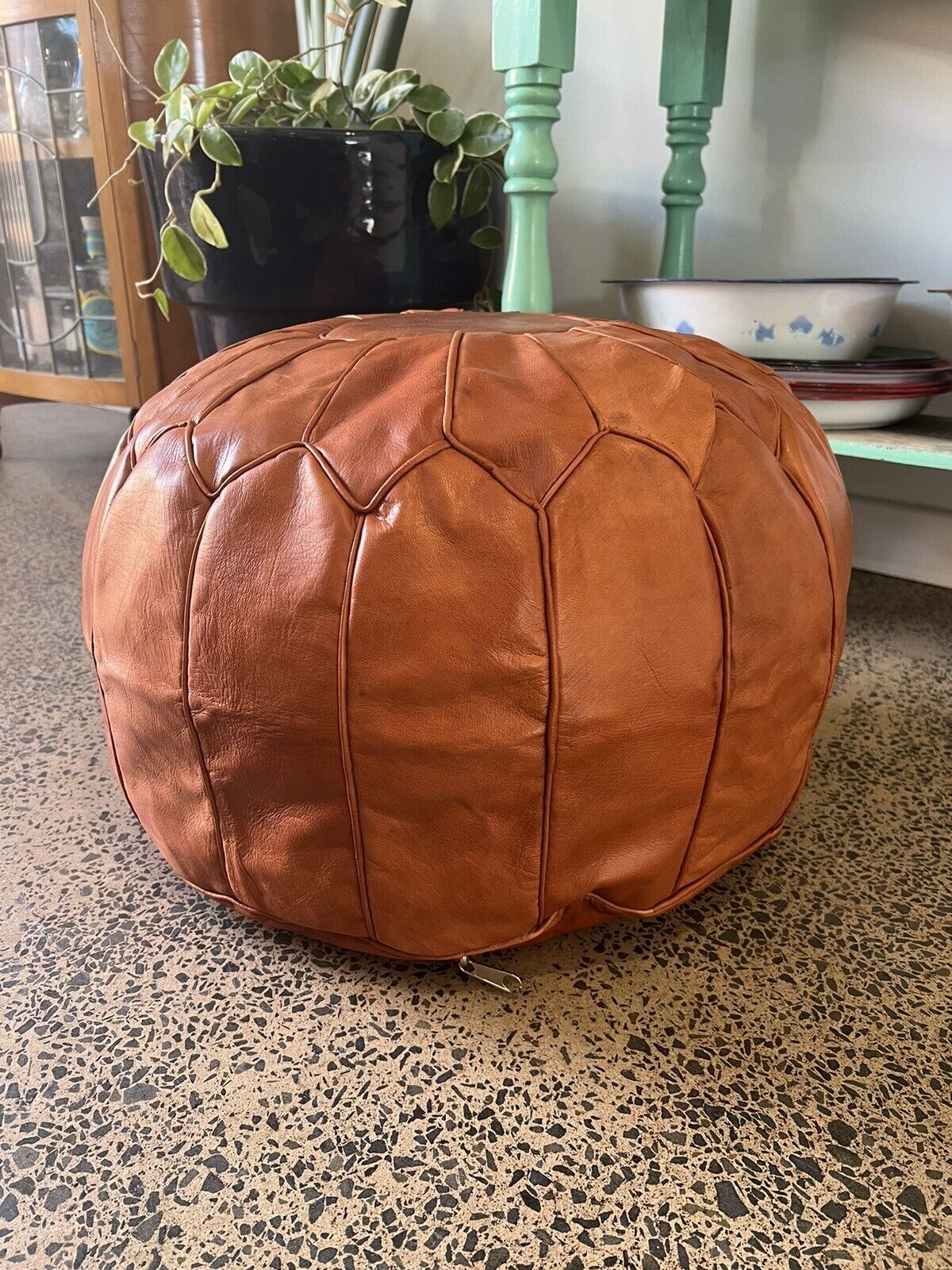 Stunning Moroccan Leather Ottoman (Poufe) Tan on Tan Leather