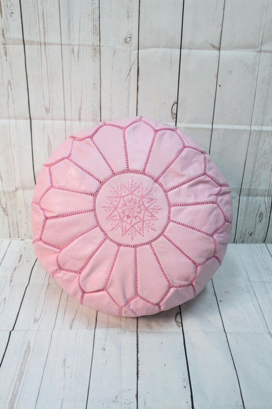 Stunning Moroccan Leather Ottoman (Poufe) PINK