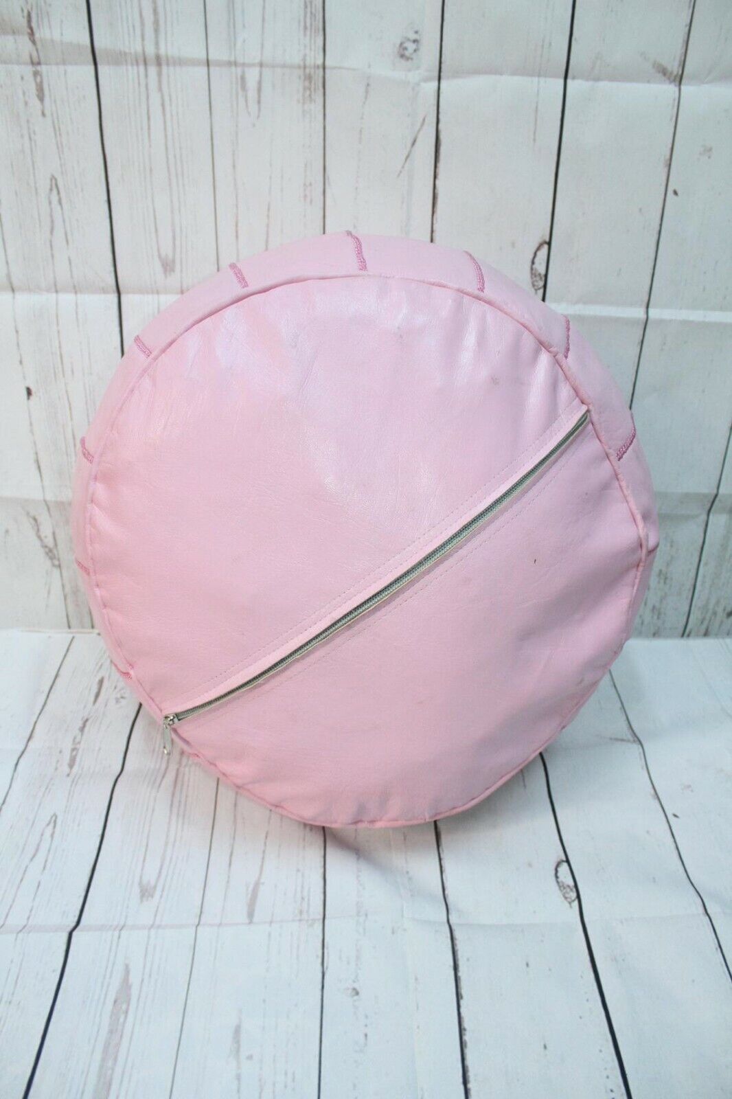 Stunning Moroccan Leather Ottoman (Poufe) PINK