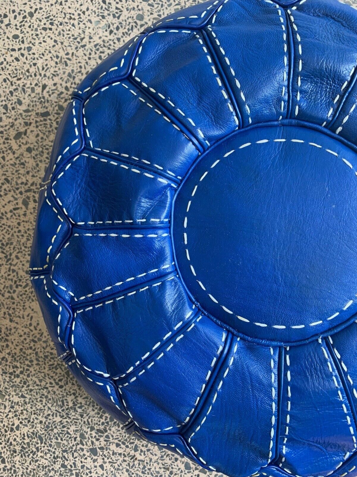 Stunning Moroccan Leather Ottoman (Poufe) BLUE