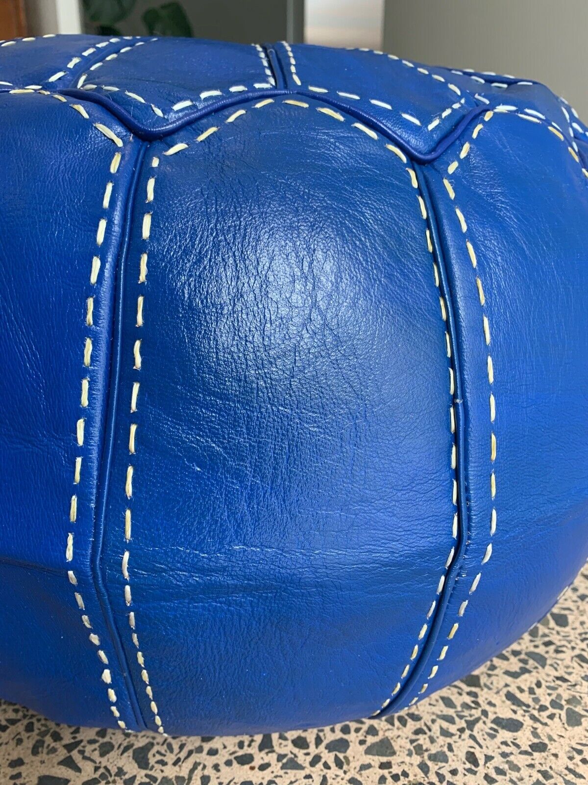 Stunning Moroccan Leather Ottoman (Poufe) BLUE