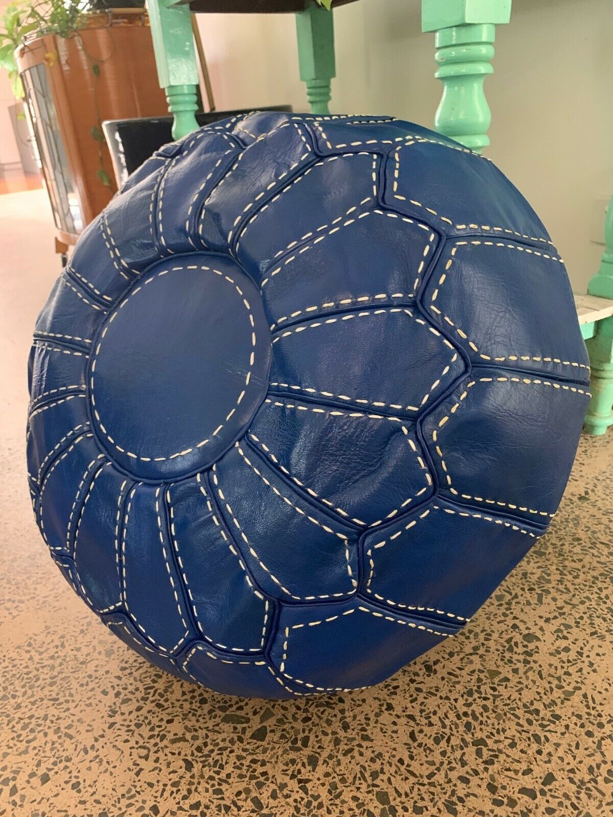 Stunning Moroccan Leather Ottoman (Poufe) BLUE