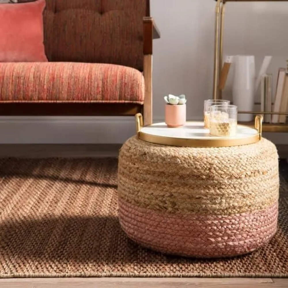 Ombre Hand-Braided Jute & Cotton Pouf Ottoman