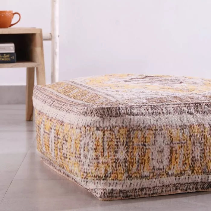 Kilim Ottoman Hand-Made Ottoman Yellow