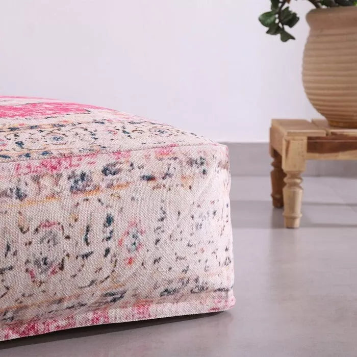 Kilim Ottoman Hand-Made Ottoman Petal Pink