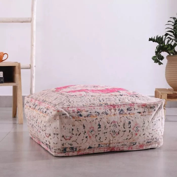 Kilim Ottoman Hand-Made Ottoman Petal Pink