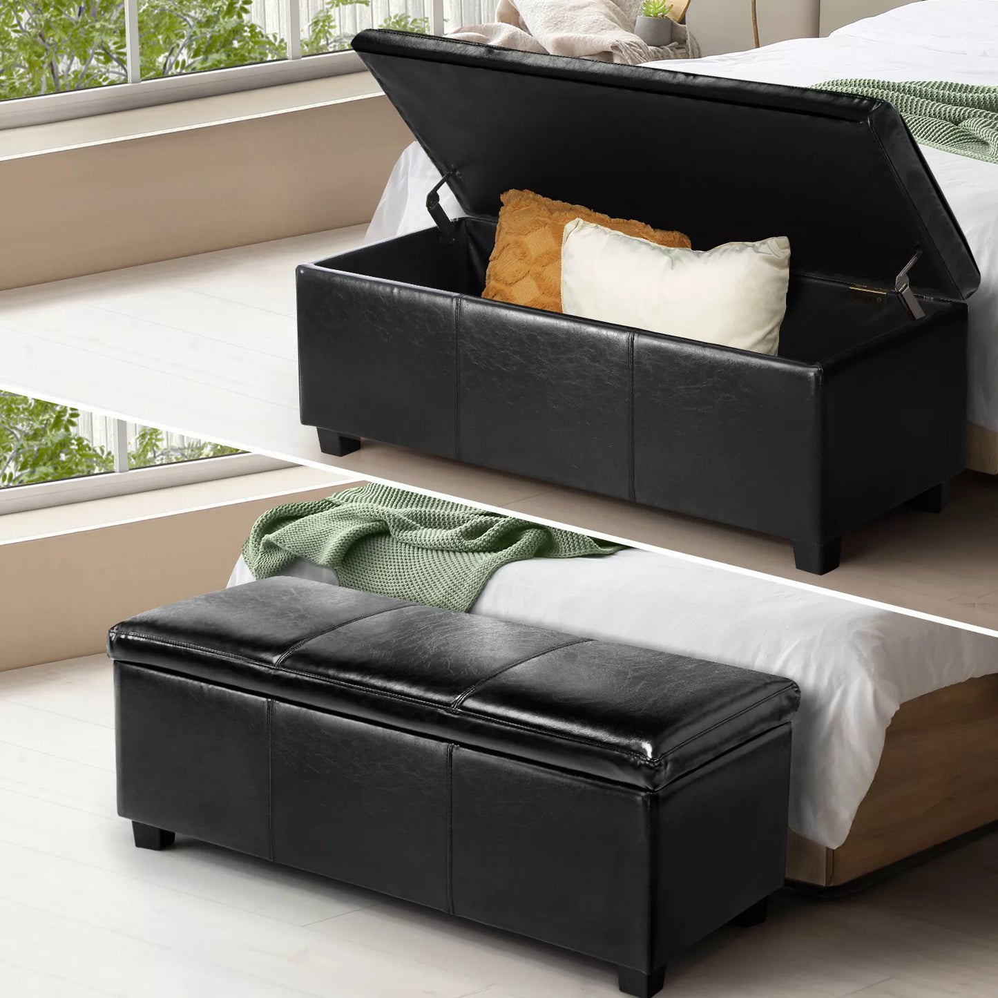 Standard Ottoman Storage Box Australia - Black - PU Leather Style