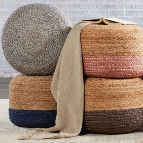 Ombre Hand-Braided Jute & Cotton Pouf Ottoman