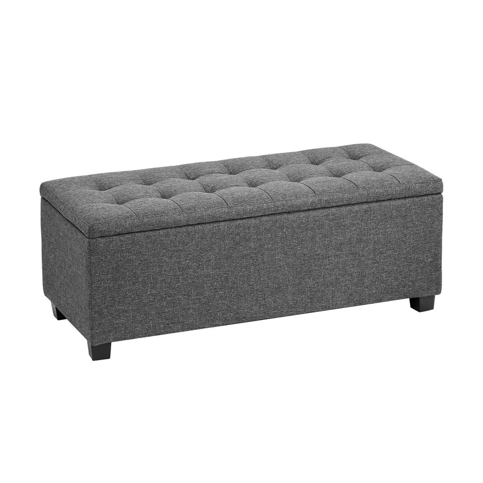 Arlo Ottoman Storage Fabric Foot Stool - Linen Fabric Dark Grey - Tufted Button Top