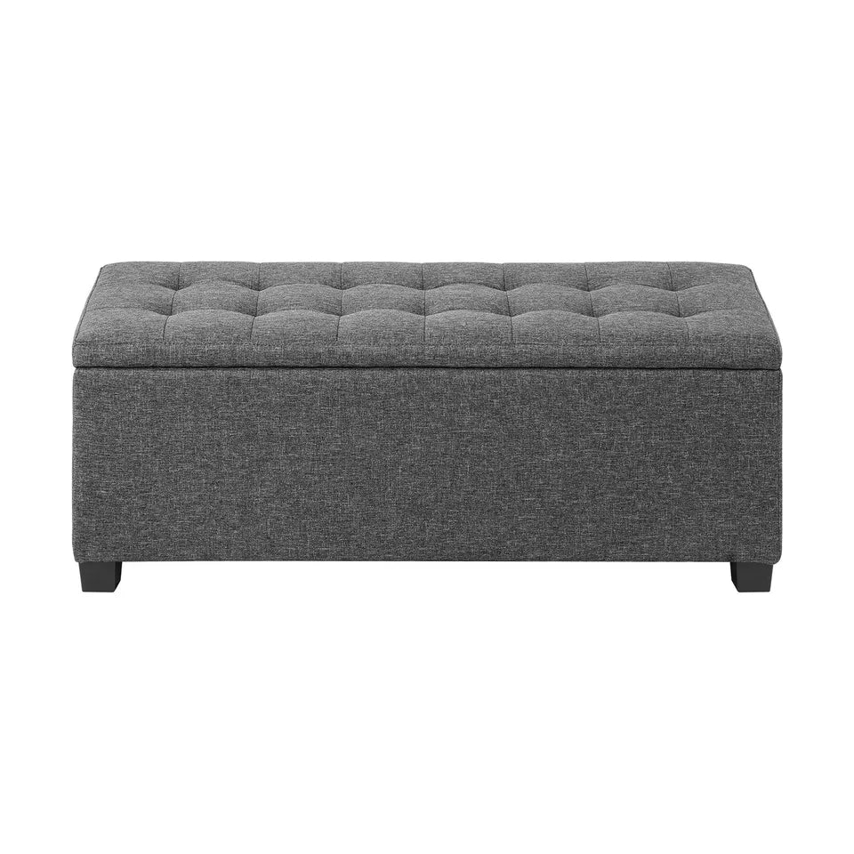 Arlo Ottoman Storage Fabric Foot Stool - Linen Fabric Dark Grey - Tufted Button Top