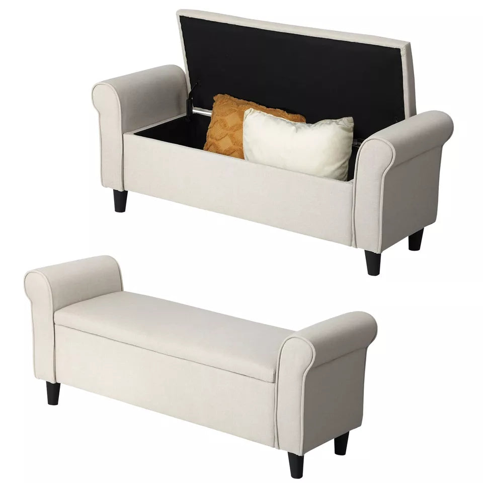 Carey Linen Multi-Functional Storage Ottoman Seat - BEIGE