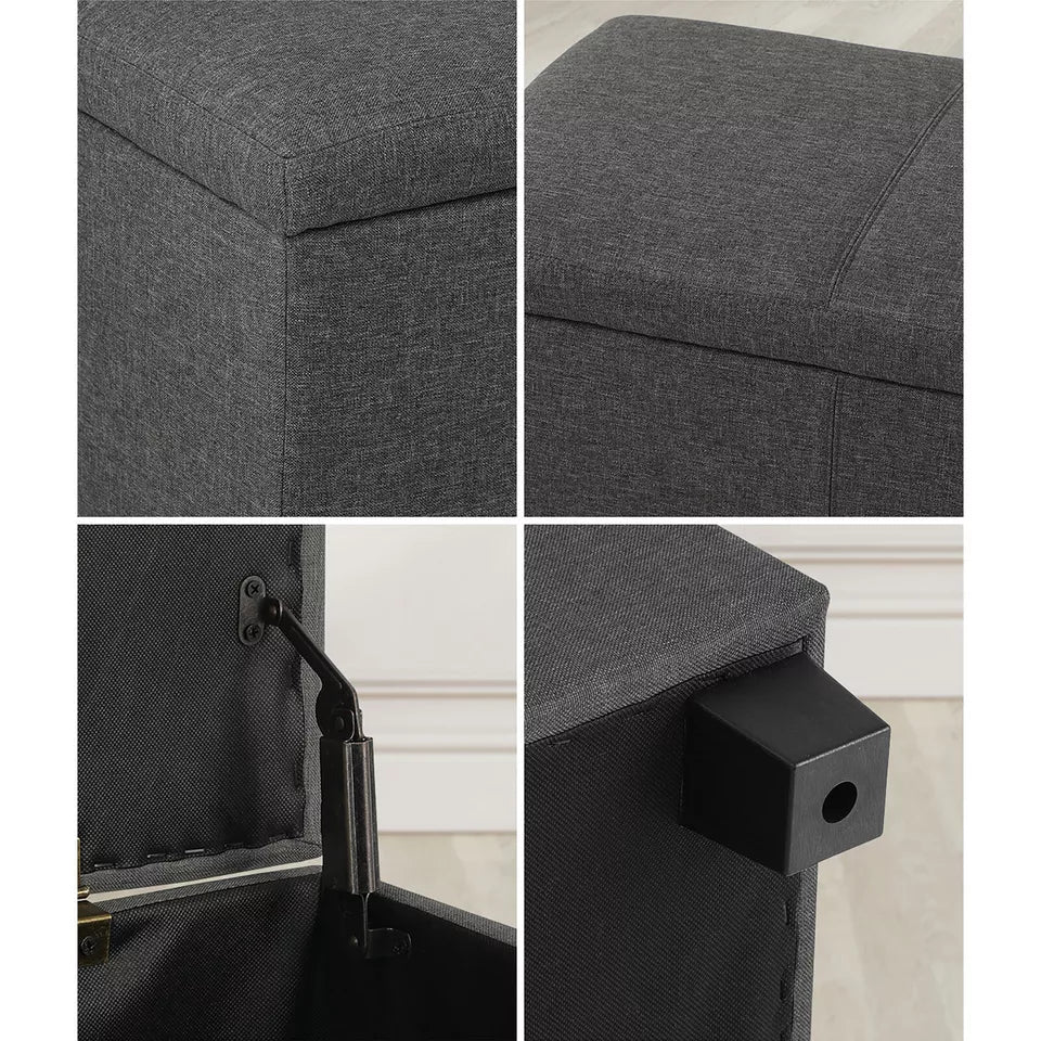 Arlo Ottoman Storage Fabric Foot Stool - Linen Fabric Dark Grey - Cushion Soft Top