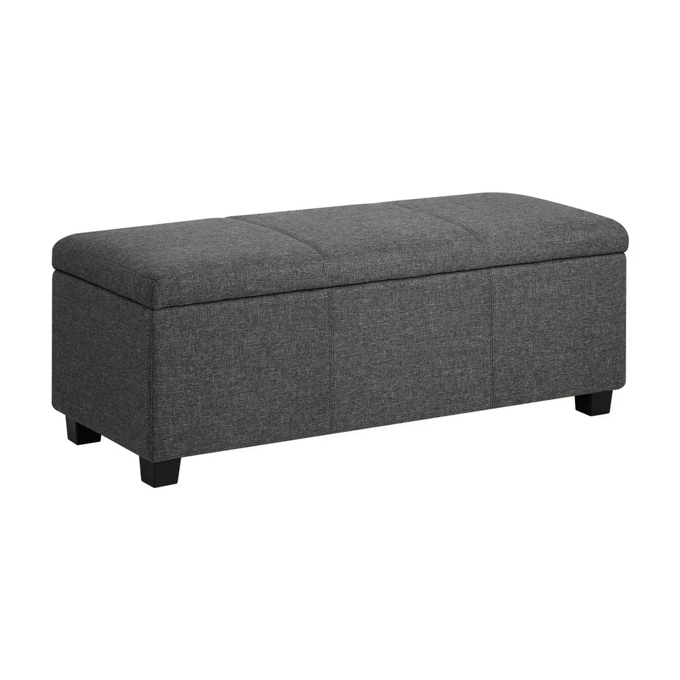 Arlo Ottoman Storage Fabric Foot Stool - Linen Fabric Dark Grey - Cushion Soft Top