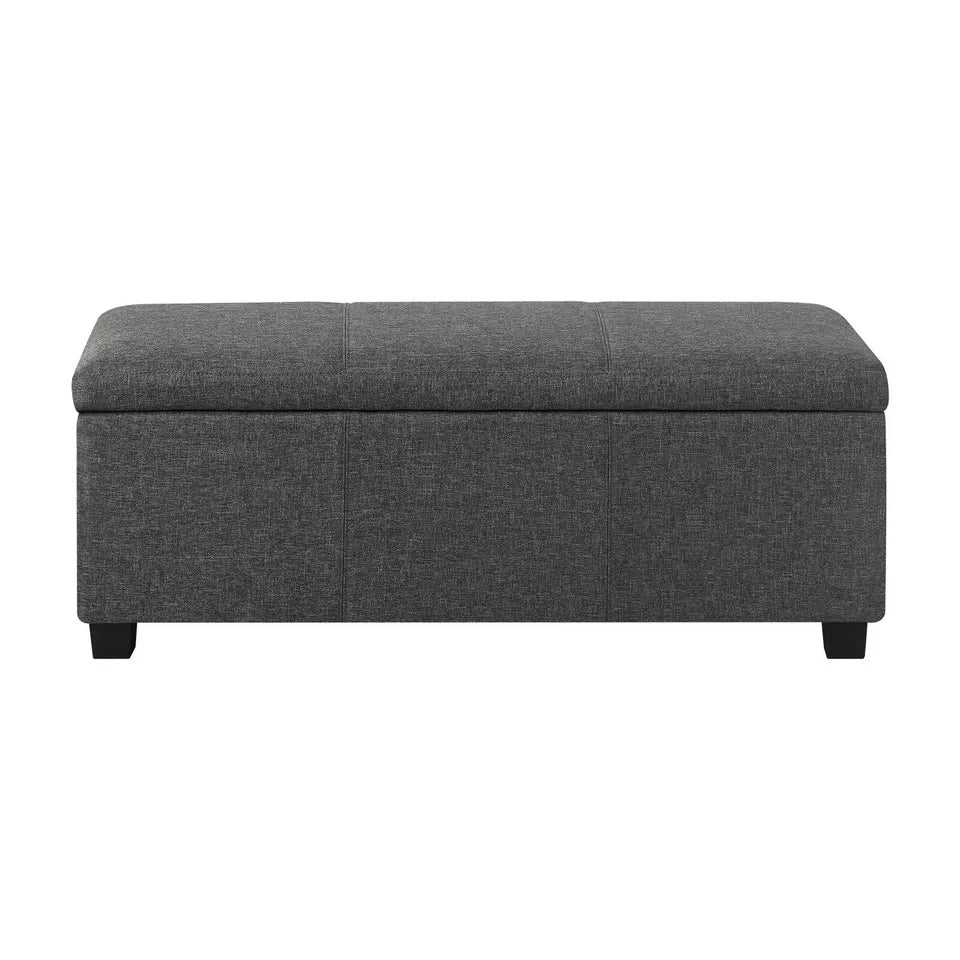 Arlo Ottoman Storage Fabric Foot Stool - Linen Fabric Dark Grey - Cushion Soft Top