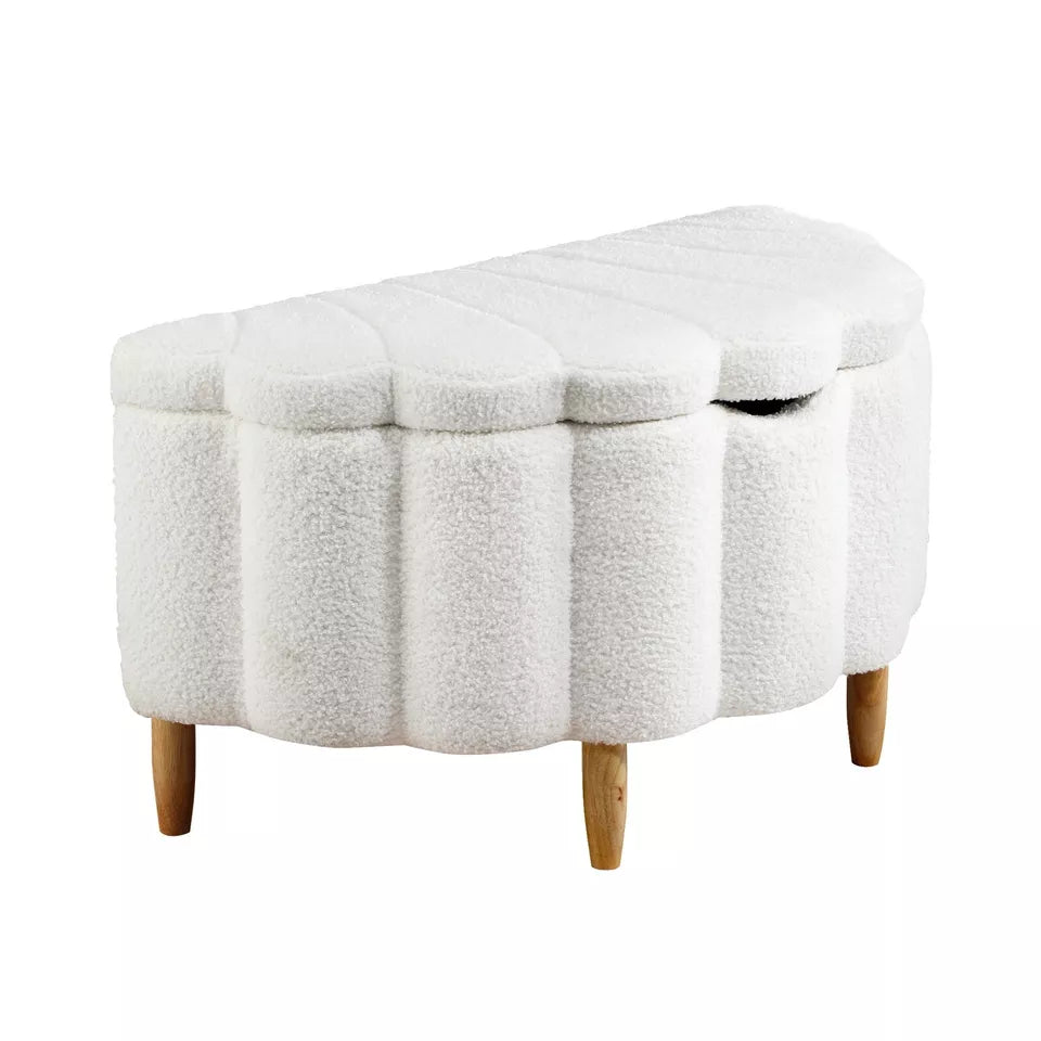 Carey Linen Ottoman Storage - WHITE SHERPA FABRIC SHELL DESIGN