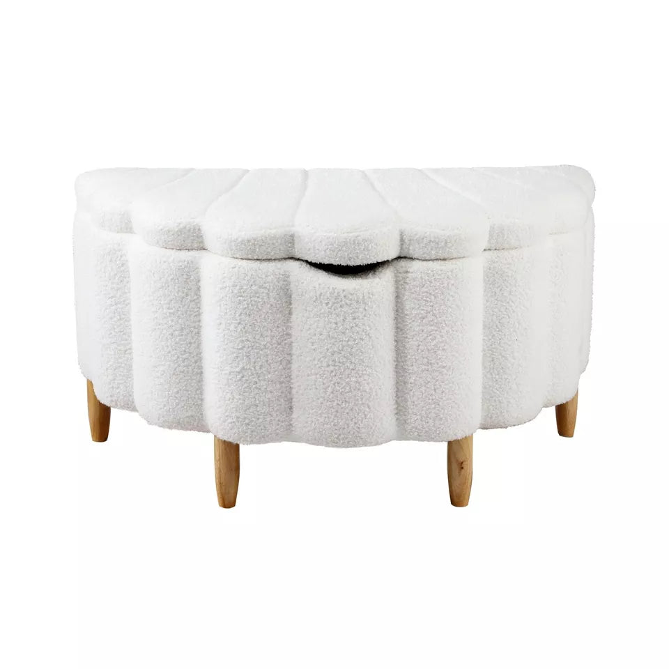 Carey Linen Ottoman Storage - WHITE SHERPA FABRIC SHELL DESIGN