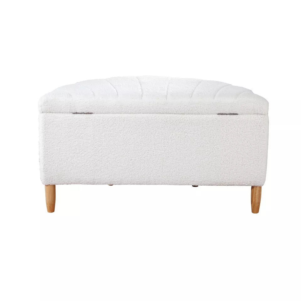 Carey Linen Ottoman Storage - WHITE SHERPA FABRIC SHELL DESIGN