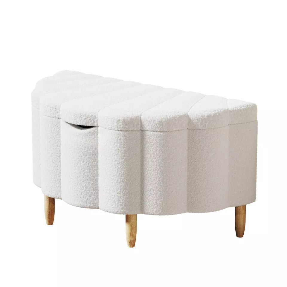 Carey Linen Ottoman Storage - WHITE SHERPA FABRIC SHELL DESIGN