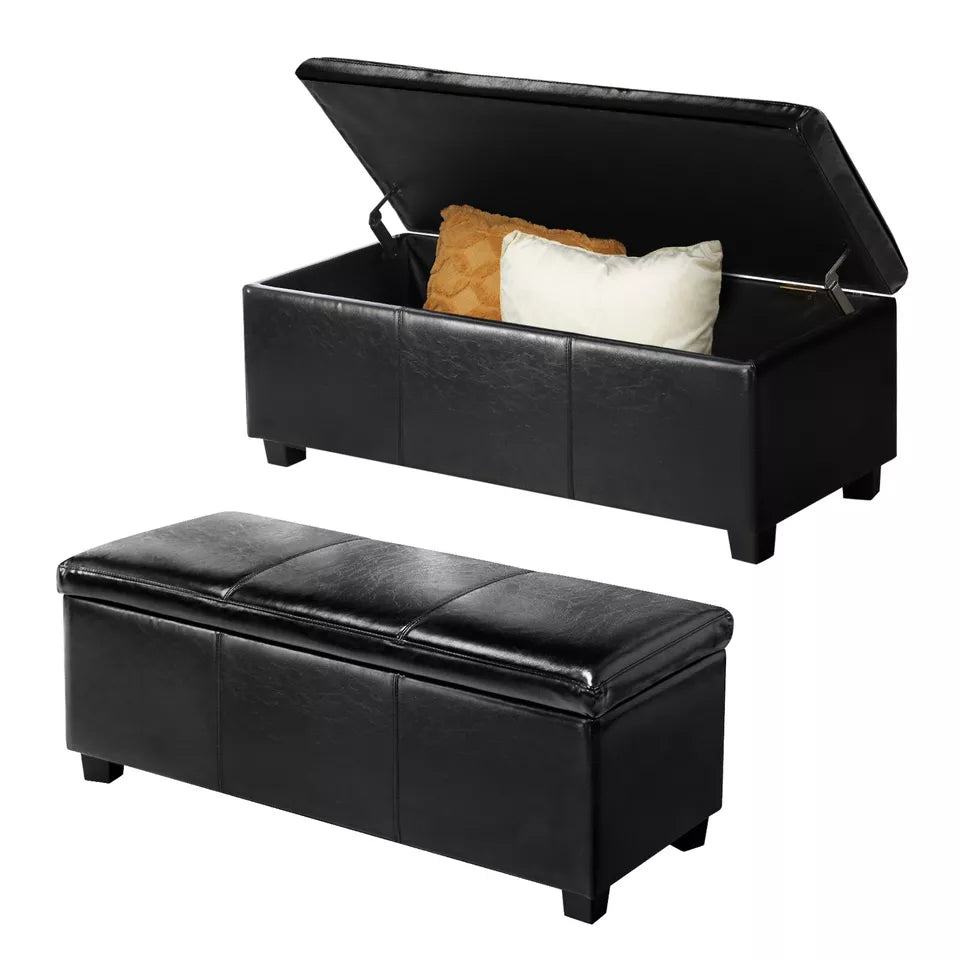 Standard Ottoman Storage Box Australia - Black - PU Leather Style