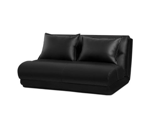 Floor Lounge Sofa DOUBLE Floor Recliner Chaise Chair Folding PU Leather Black