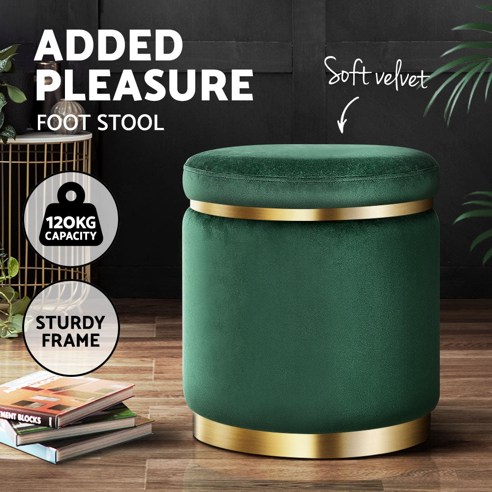 Round Velvet Ottoman Foot Stool Foot Rest Pouffe Padded Seat Bedroom Footstool GREEN VELVET