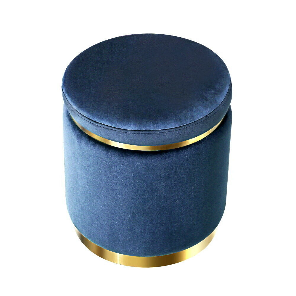 Round Velvet Ottoman Foot Stool Foot Rest Pouffe Padded Seat Bedroom Footstool NAVY VELVET