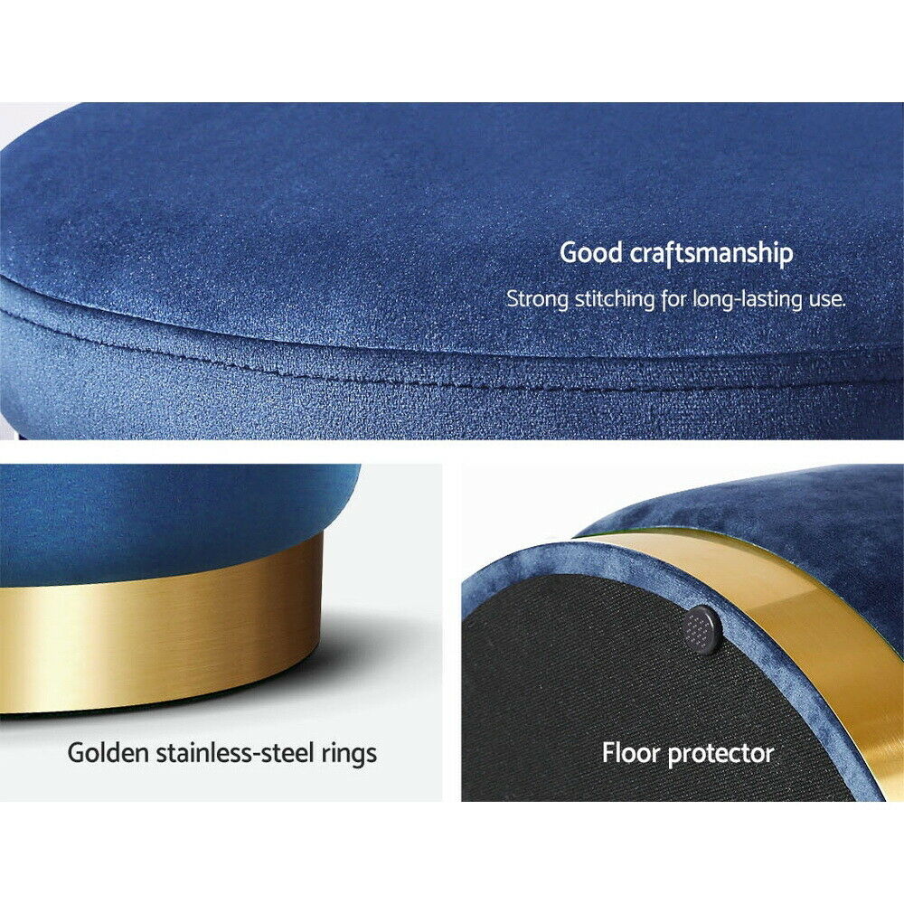 Round Velvet Ottoman Foot Stool Foot Rest Pouffe Padded Seat Bedroom Footstool NAVY VELVET