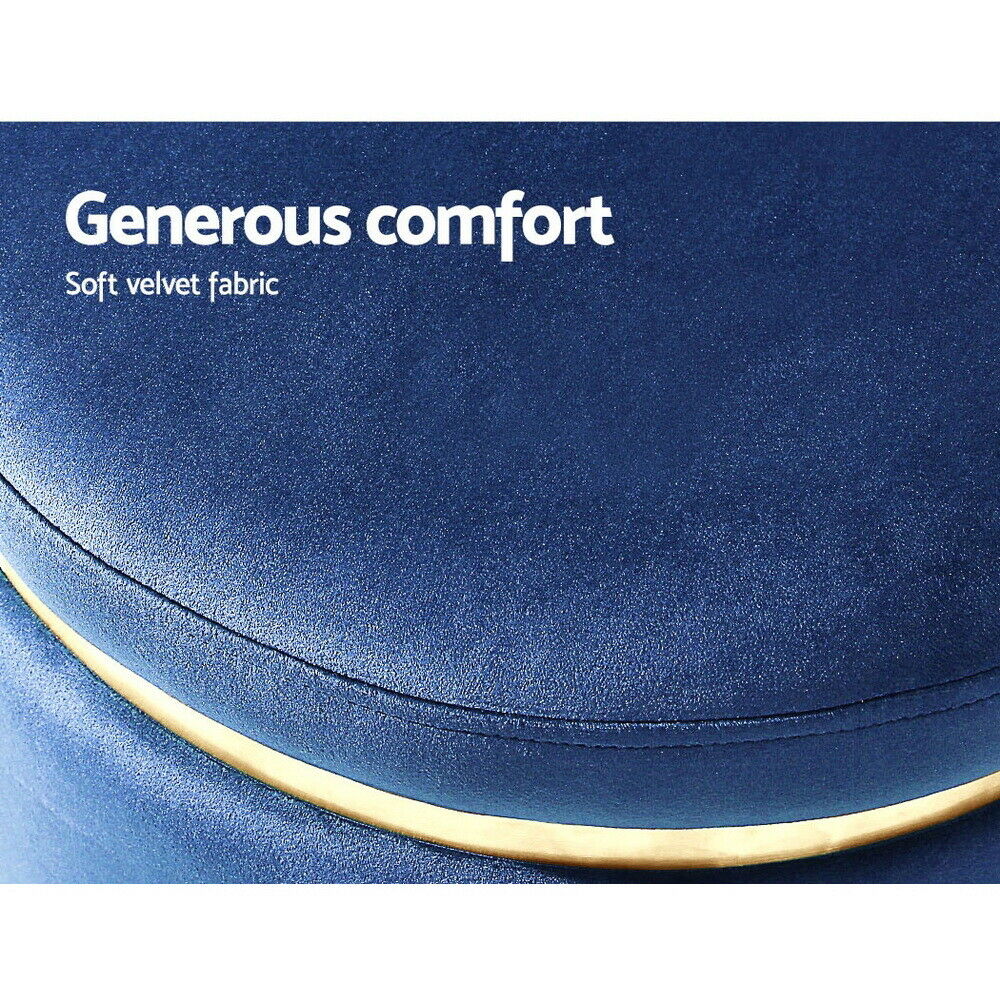 Round Velvet Ottoman Foot Stool Foot Rest Pouffe Padded Seat Bedroom Footstool NAVY VELVET