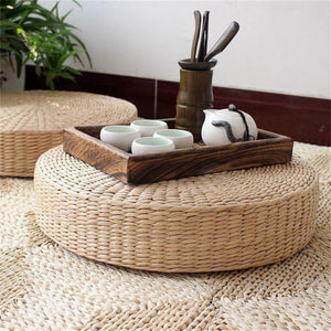 Tatami 40cm Round Straw Weave Cushion Handmade Pillow Floor