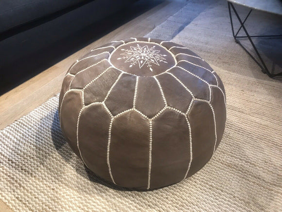 Stunning Moroccan Leather Ottoman (Poufe) BROWN Tan Leather