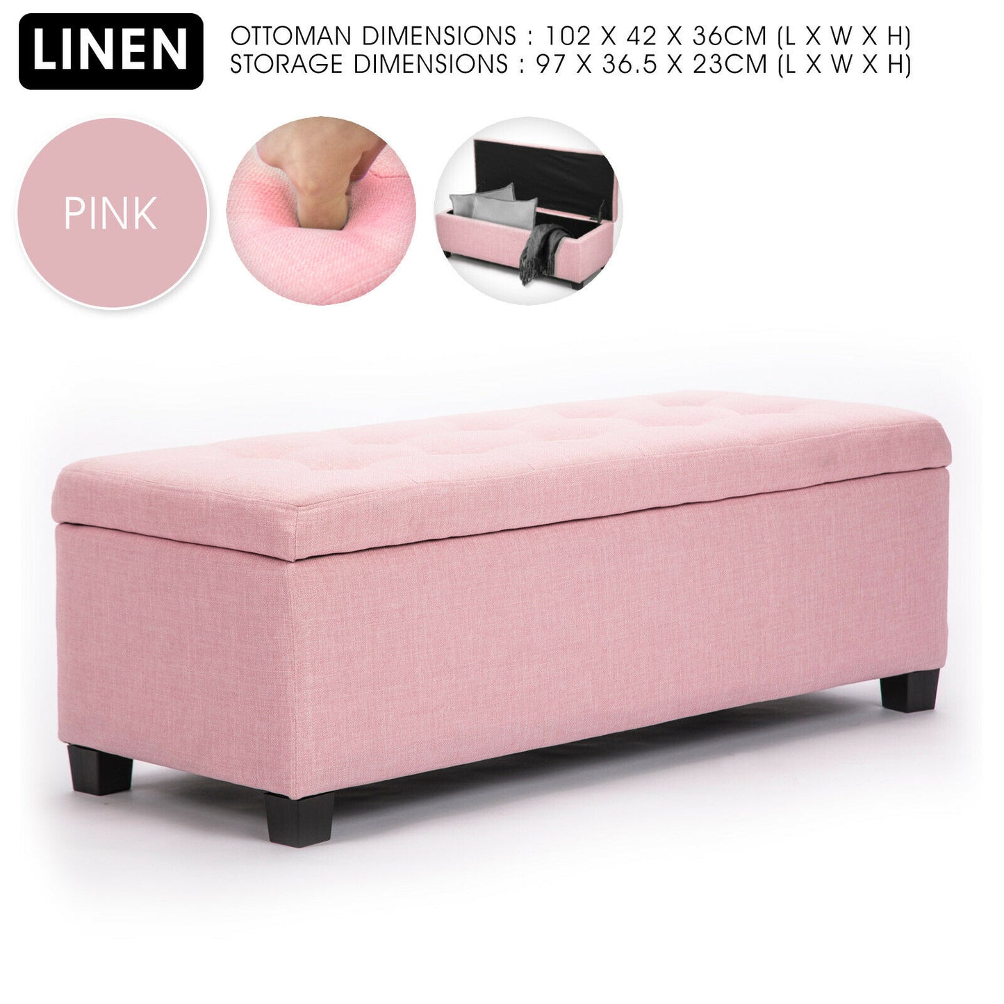 Bestselling Bella Ottoman Fabric Linen Storage Box Australia- Fairy Pink