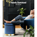 Round Velvet Ottoman Foot Stool Foot Rest Pouffe Padded Seat Bedroom Footstool NAVY (Single Ring)