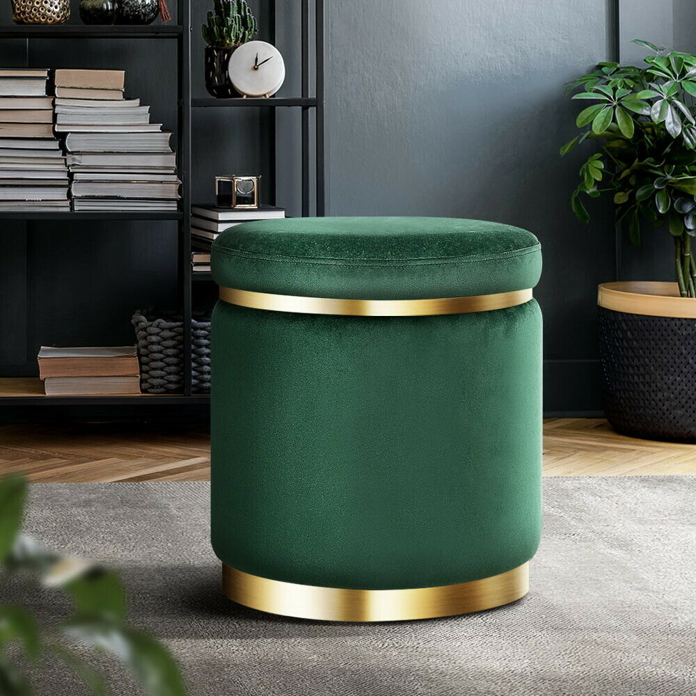 Round Velvet Ottoman Foot Stool Foot Rest Pouffe Padded Seat Bedroom Footstool GREEN VELVET