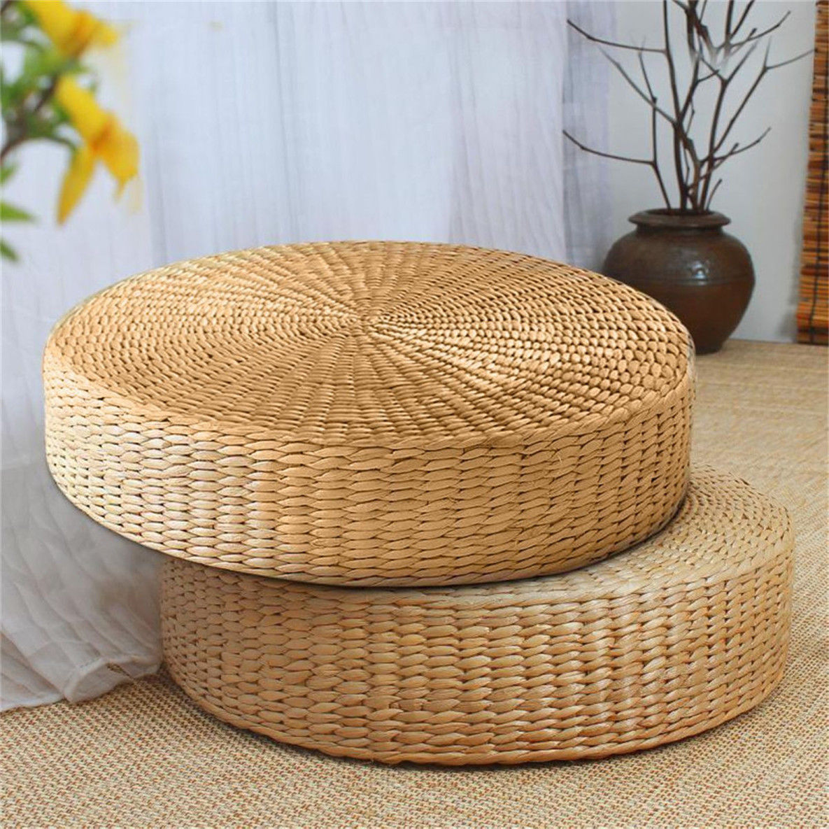 Tatami 40cm Round Straw Weave Cushion Handmade Pillow Floor Ottomans Australia