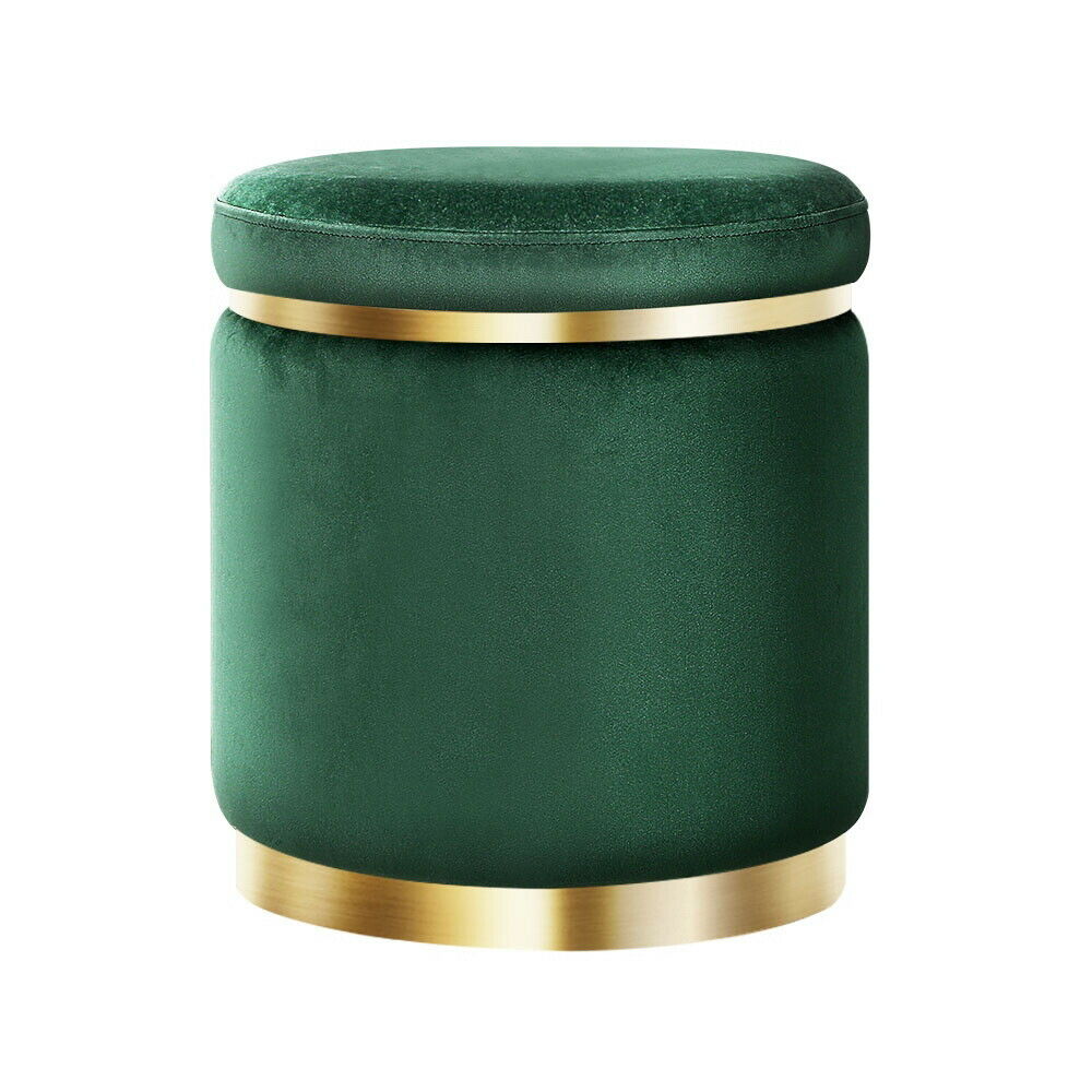 Round Velvet Ottoman Foot Stool Foot Rest Pouffe Padded Seat Bedroom Footstool GREEN VELVET