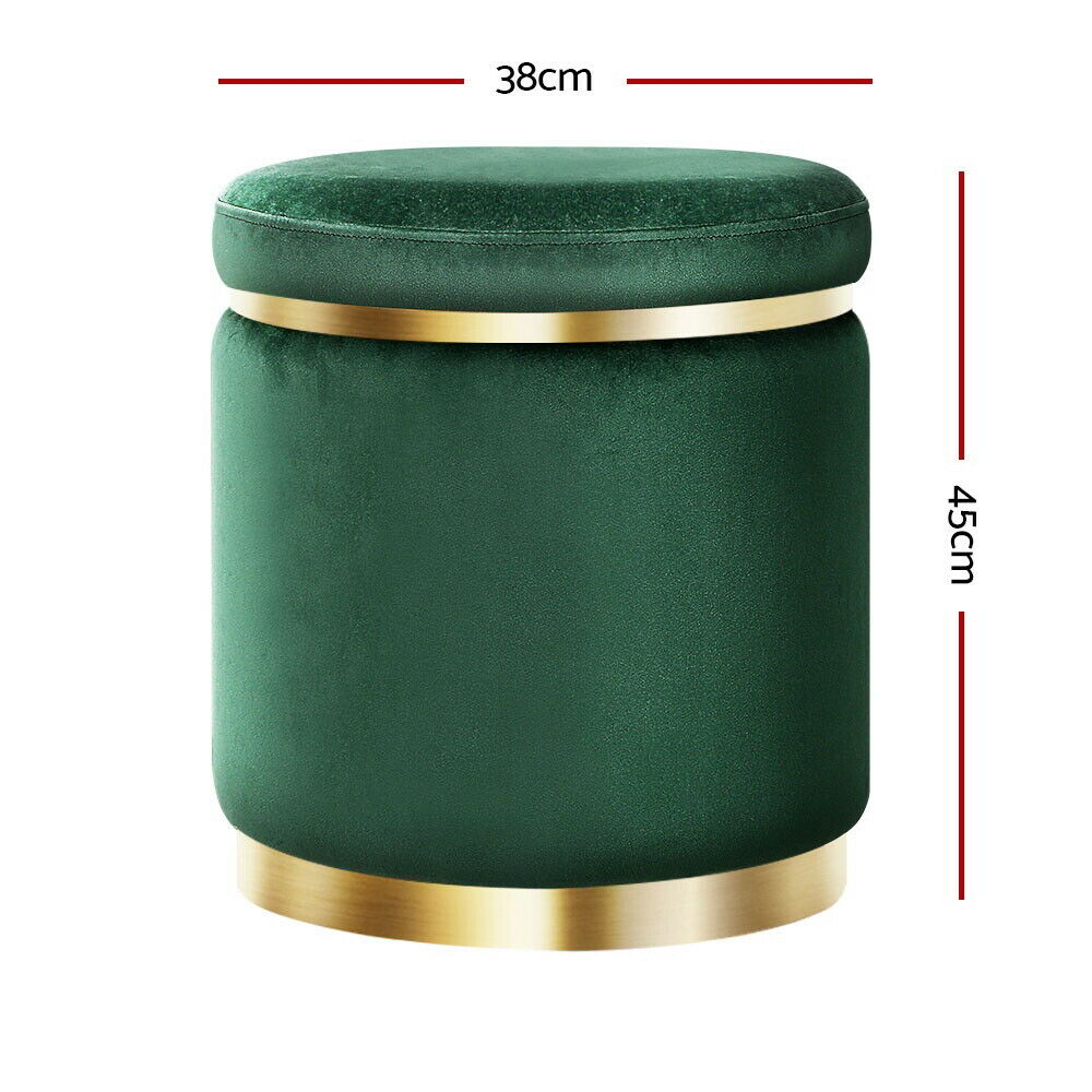 Round Velvet Ottoman Foot Stool Foot Rest Pouffe Padded Seat Bedroom Footstool GREEN VELVET