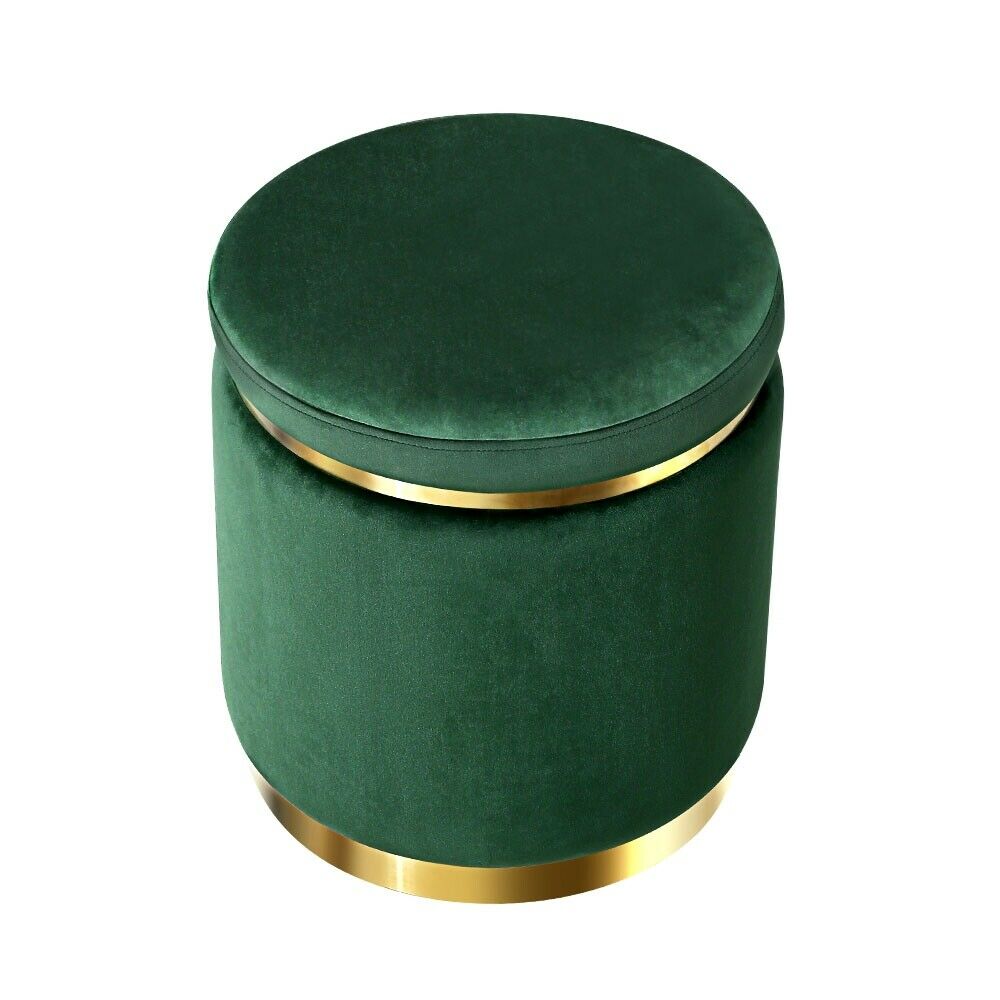 Round Velvet Ottoman Foot Stool Foot Rest Pouffe Padded Seat Bedroom Footstool GREEN VELVET