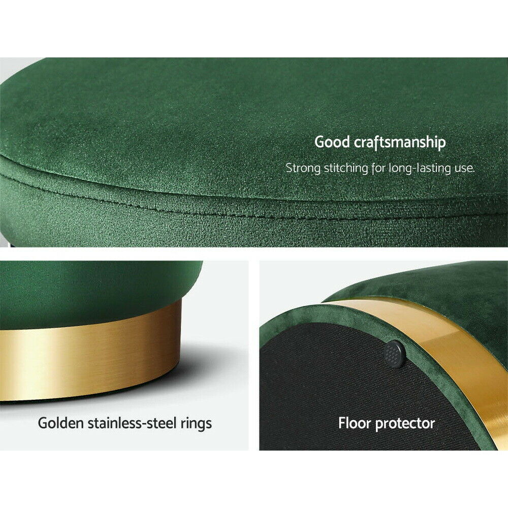 Round Velvet Ottoman Foot Stool Foot Rest Pouffe Padded Seat Bedroom Footstool GREEN VELVET