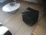 Moroccan Leather Ottoman Pouffe Pouf Footstool Coffee Table in BLACK