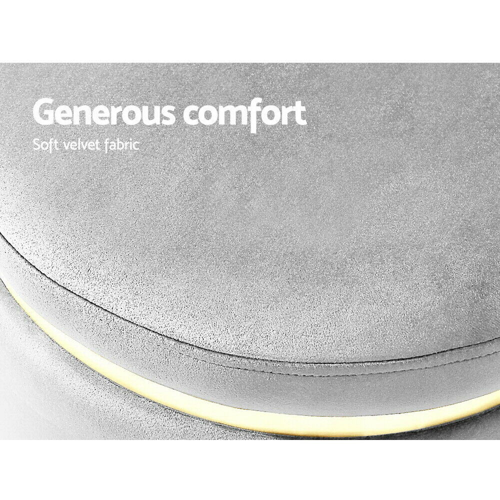 Round Velvet Ottoman Foot Stool Foot Rest Pouffe Padded Seat Bedroom Footstool GREY VELVET