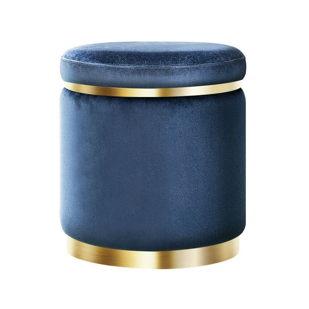 Round Velvet Ottoman Foot Stool Foot Rest Pouffe Padded Seat Bedroom Footstool NAVY VELVET