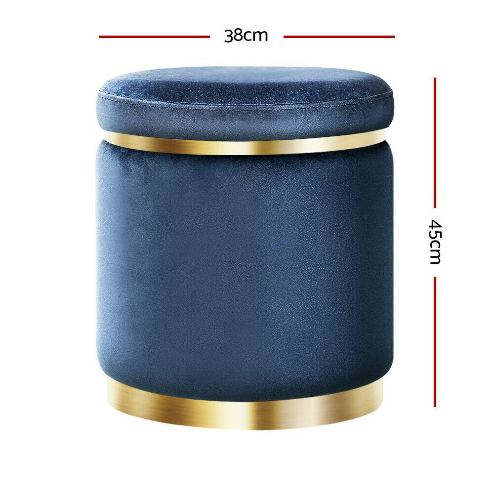 Round Velvet Ottoman Foot Stool Foot Rest Pouffe Padded Seat Bedroom Footstool NAVY VELVET