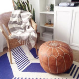 Stunning Moroccan Leather Ottoman (Poufe) SIMPLE Tan Leather