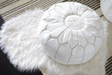 Stunning Moroccan Leather Ottoman (Poufe) WHITE