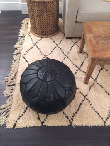 Stunning Moroccan Leather Ottoman (Poufe) BLACK