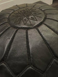 Stunning Moroccan Leather Ottoman (Poufe) BLACK